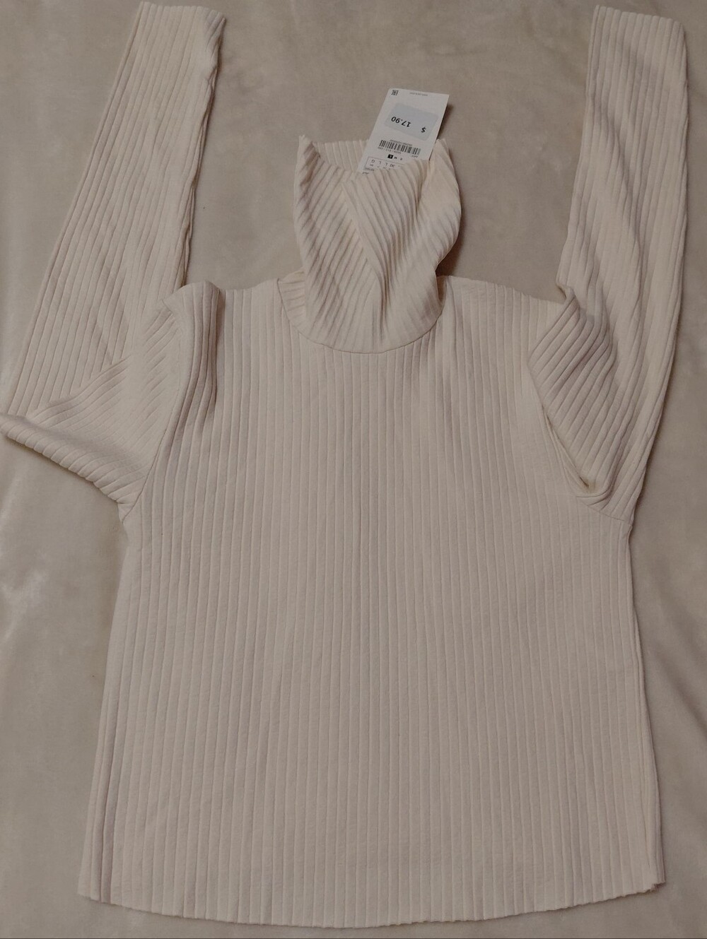 ZARA Ribbed Turtleneck Crop Sweater/Or Long Sleeve Top Cream Size L NWT - Picture 2 of 10